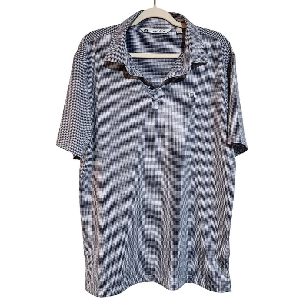 TravisMathew Mens Blue & White Checkered Short Sleeve Polo Shirt Size XL